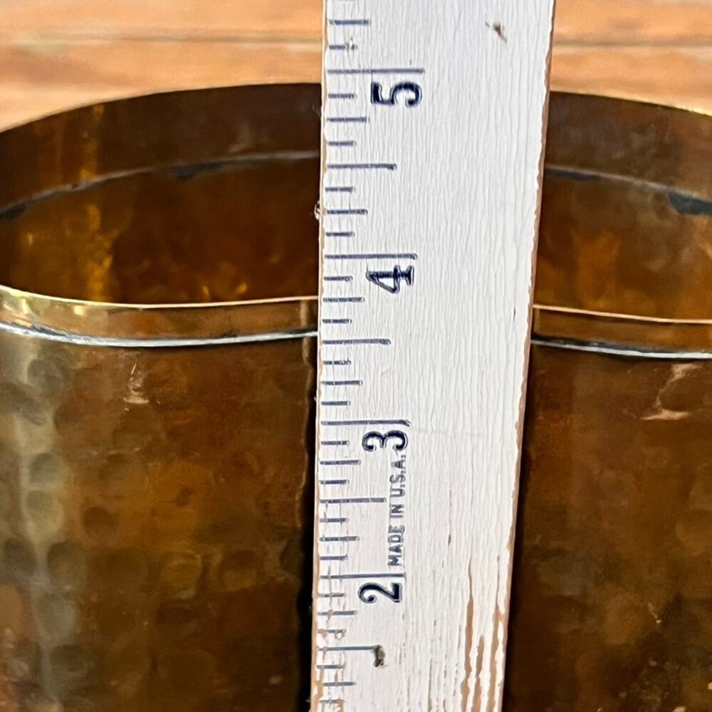 Vintage Hammered Brass Planter 6" Small Rose Emblems - Picture 6 of 11